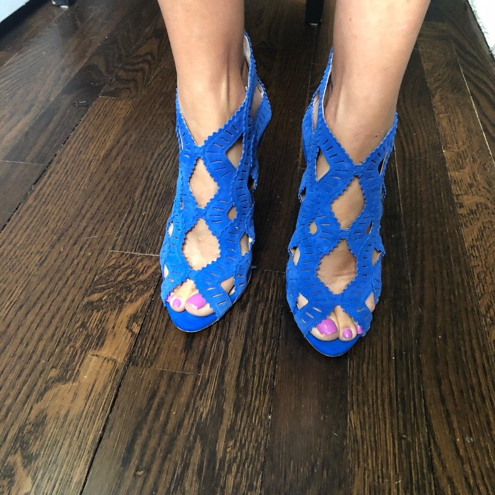 Blue Suede Cage Heels